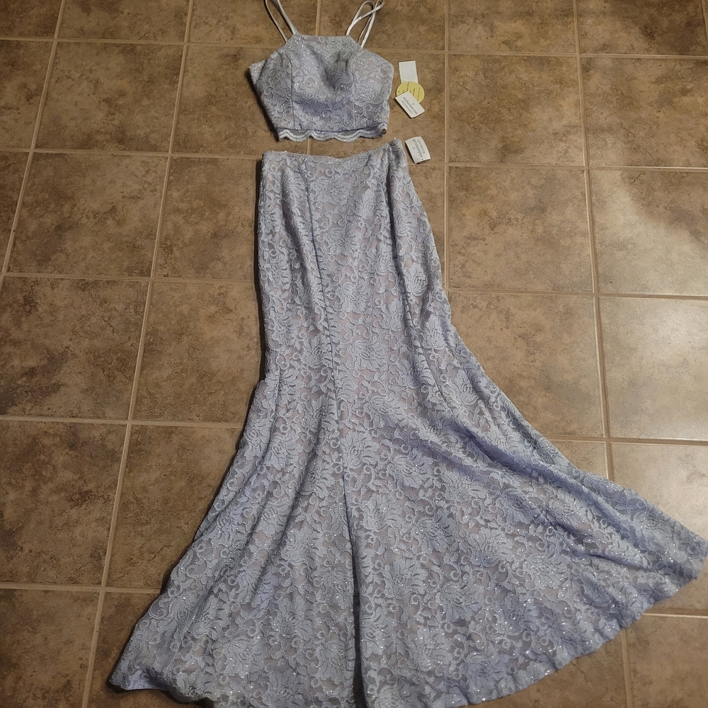 Sequin Hearts Formal Dress Gown Mermaid Baby Blue Two-Piece Size 5
